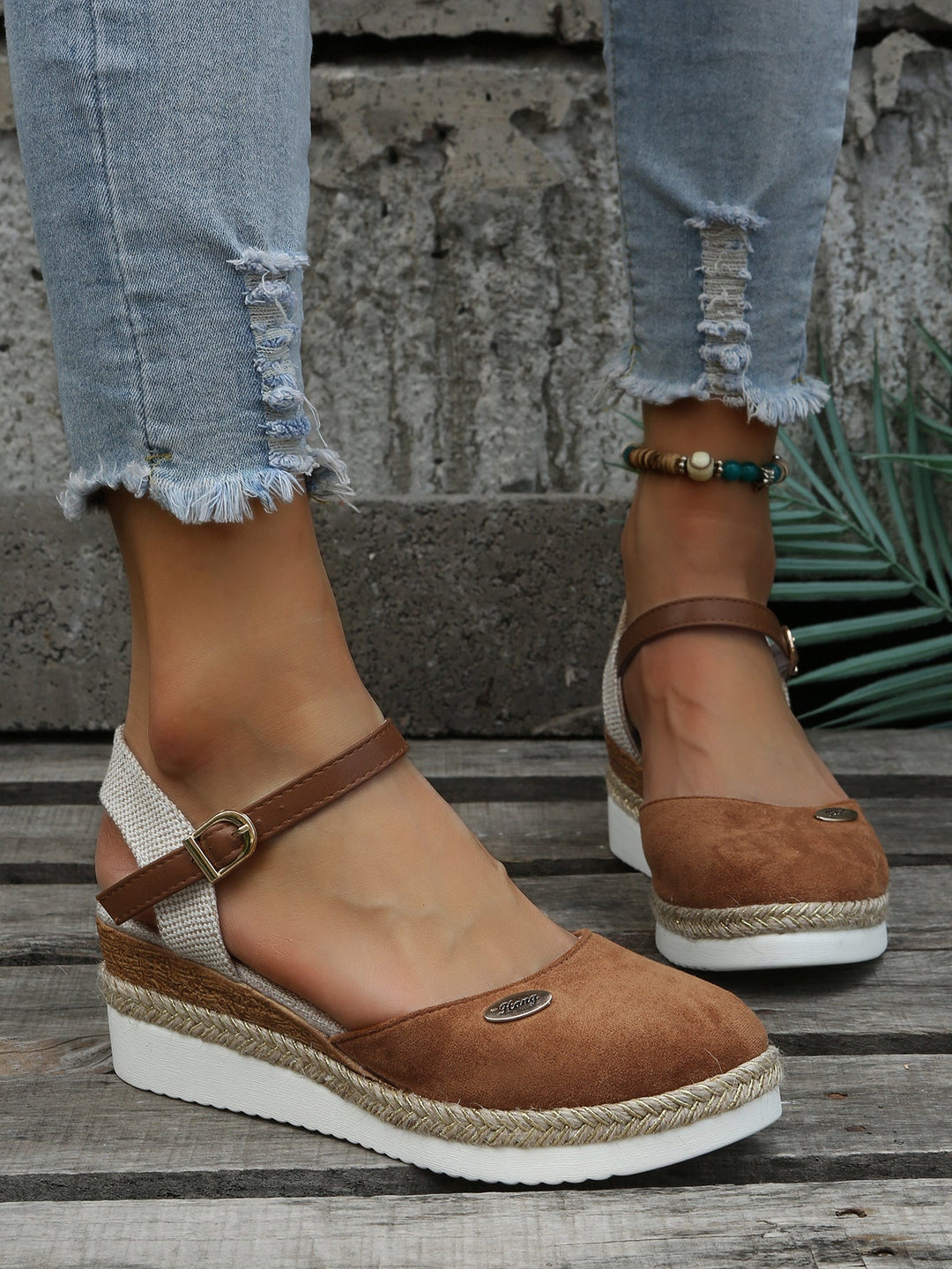 Women's Orthopedic Woven Wedge Sandals Buckle Ankle Strap