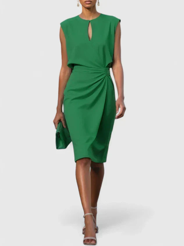 Women's Sleeveless Wrap Midi Dress Keyhole Neck Ruched