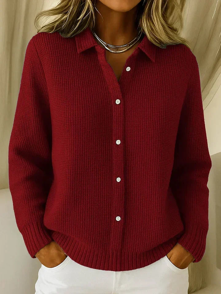 Women's Elegant Collared Button Cardigan