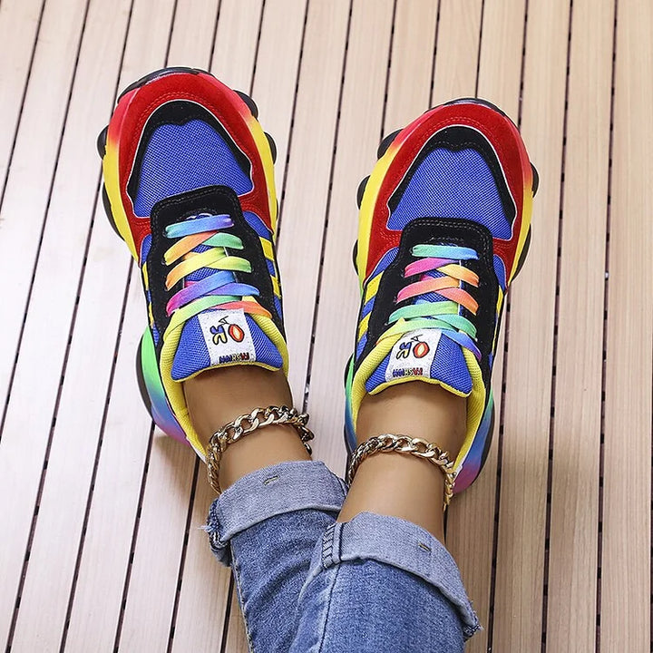 Women's Orthopedic Rainbow Colourblock Lace-Up Trainers