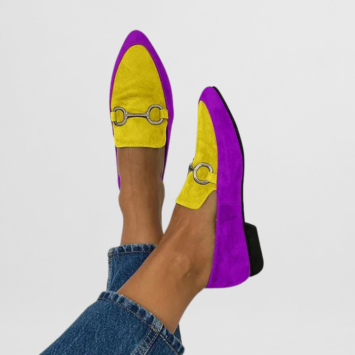 Women's Colorblock Pointed Toe Loafers Horsebit Detail