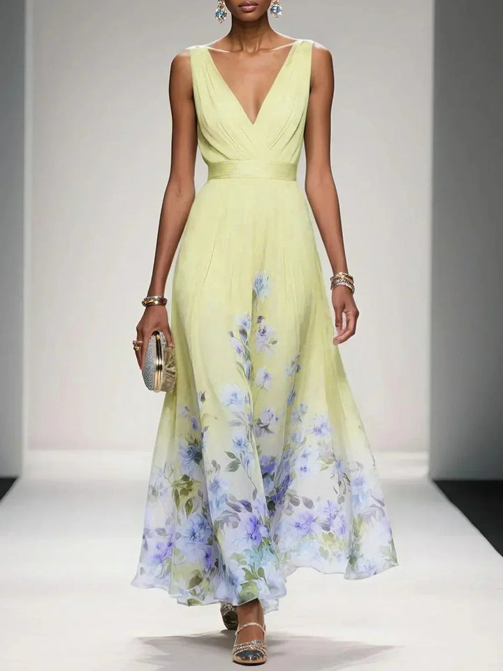 Women's Floral Print Wedding Guest Maxi Dress V-Neck