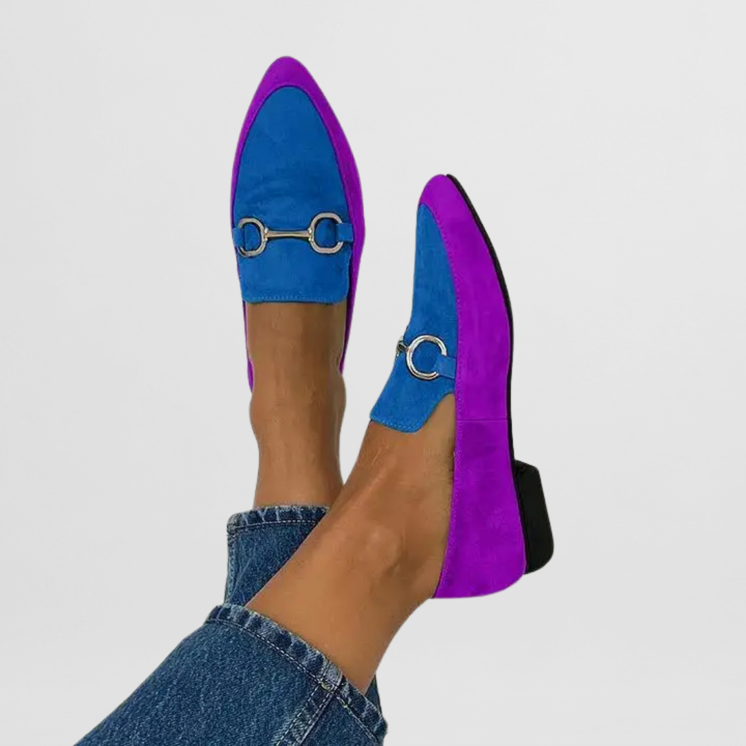 Women's Colorblock Pointed Toe Loafers Horsebit Detail