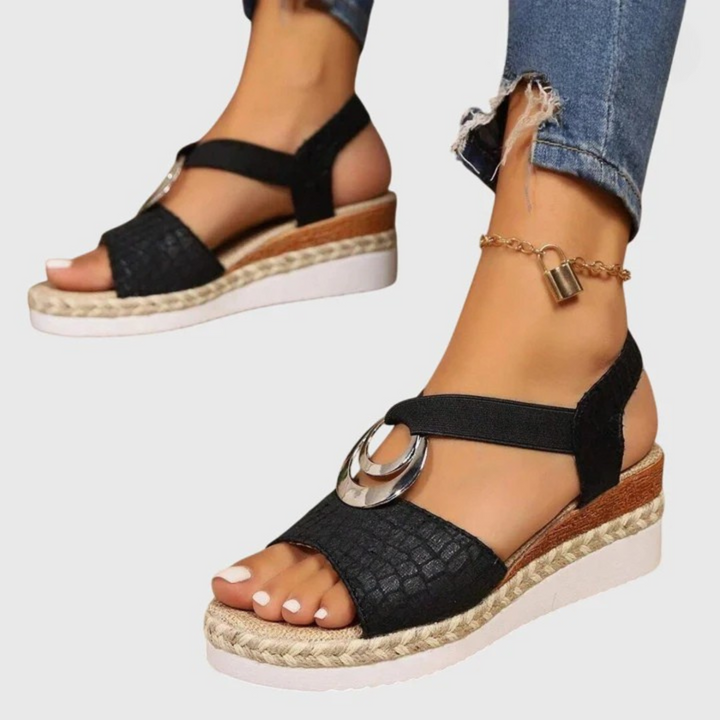 Women's Orthopaedic Espadrille Wedge Sandals Metallic Trim