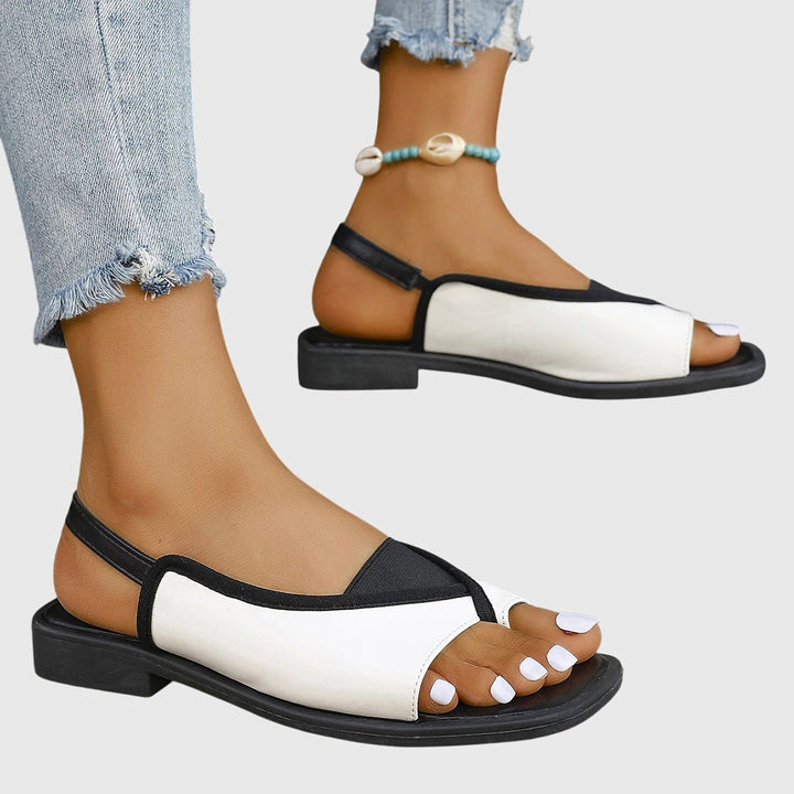 Women's Orthopaedic Square Toe Two-Tone Slingback Flat Sandals