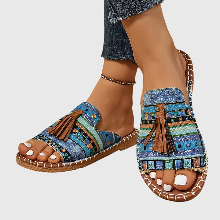 Women's Orthopaedic Boho Print Tassel Slip-On Flat Sandals