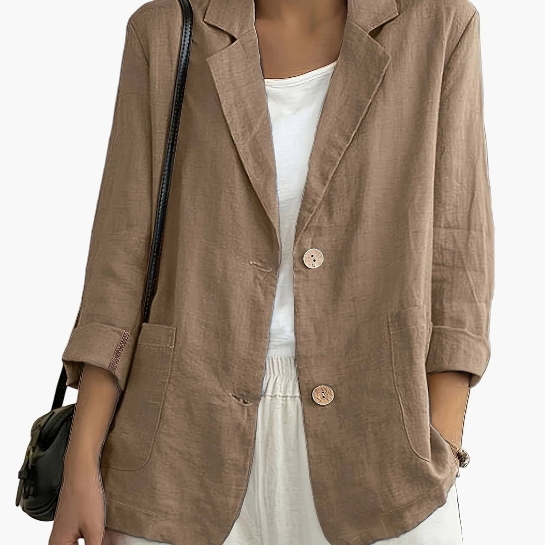 Linen Blazer Women Long Sleeve Button Front with Pockets