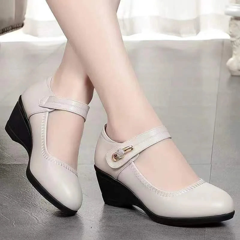Women's Orthopaedic Leather Mary Jane Wedge Comfort Shoes