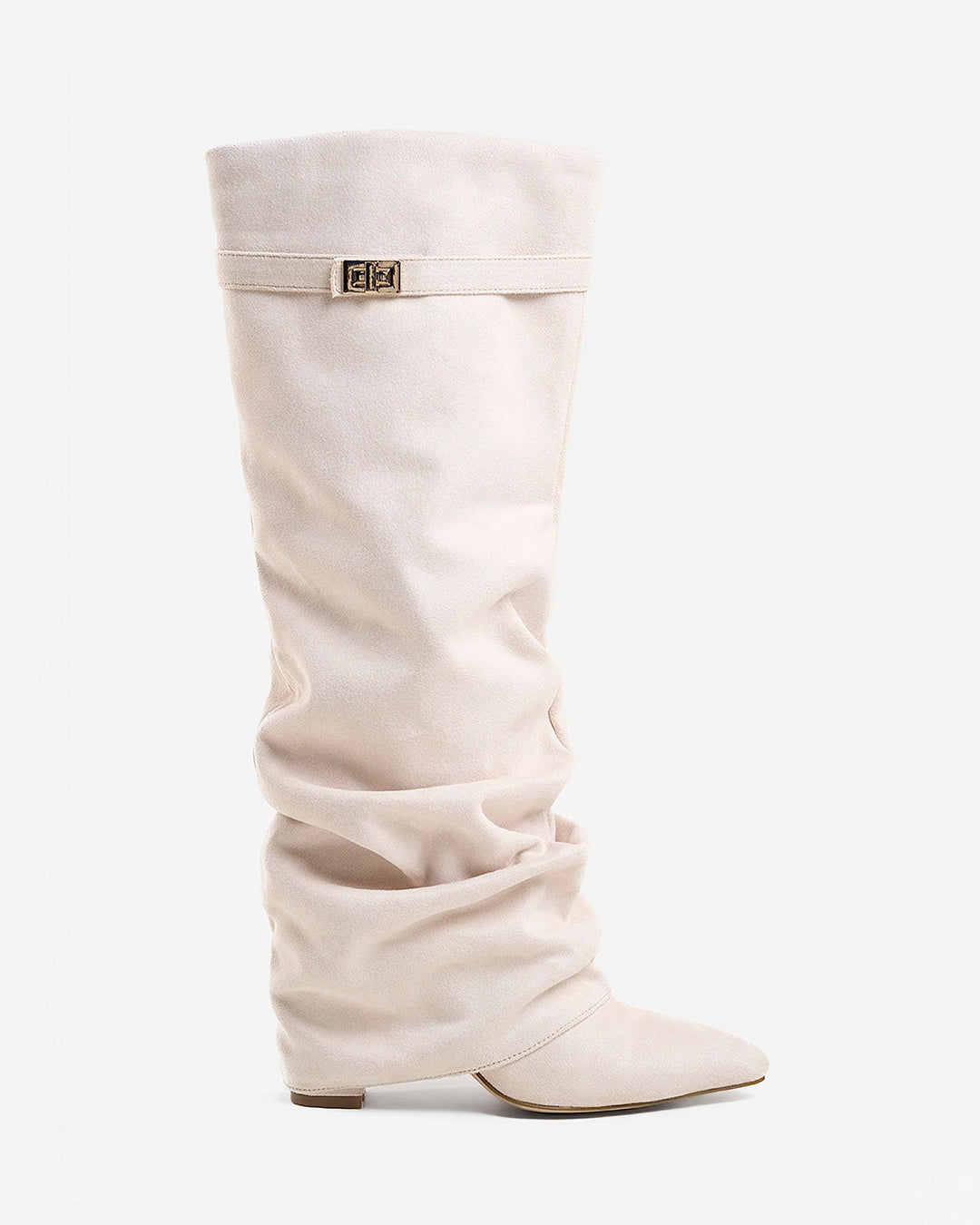 Women's Suede Slouchy Buckle Trim Knee High Boots