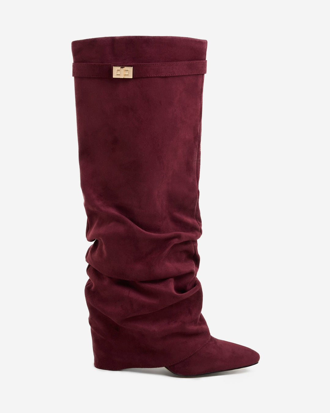 Women's Suede Slouchy Buckle Trim Knee High Boots