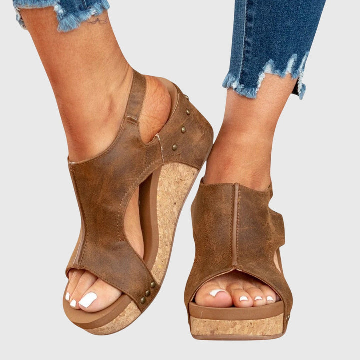 Women's Orthopaedic Taupe Cork Wedge Sandals