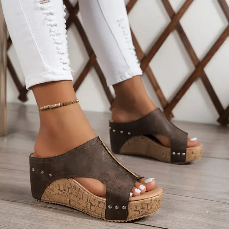 Women's Orthopedic Cushioned Cork Wedge Mule Sandals