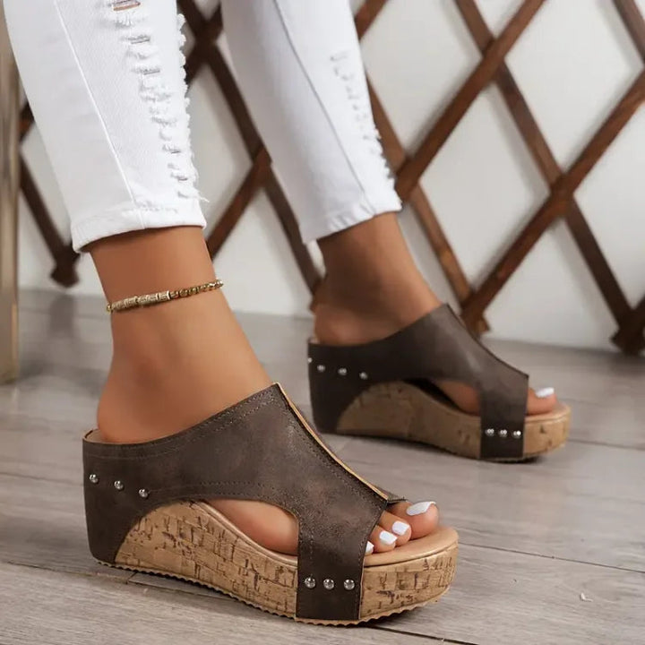 Women's Orthopedic Cushioned Cork Wedge Mule Sandals