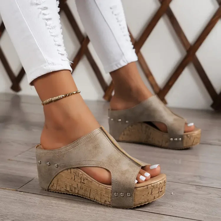 Women's Orthopedic Cushioned Cork Wedge Mule Sandals