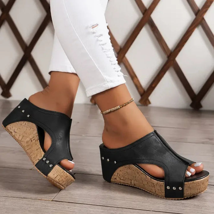 Women's Orthopedic Cushioned Cork Wedge Mule Sandals