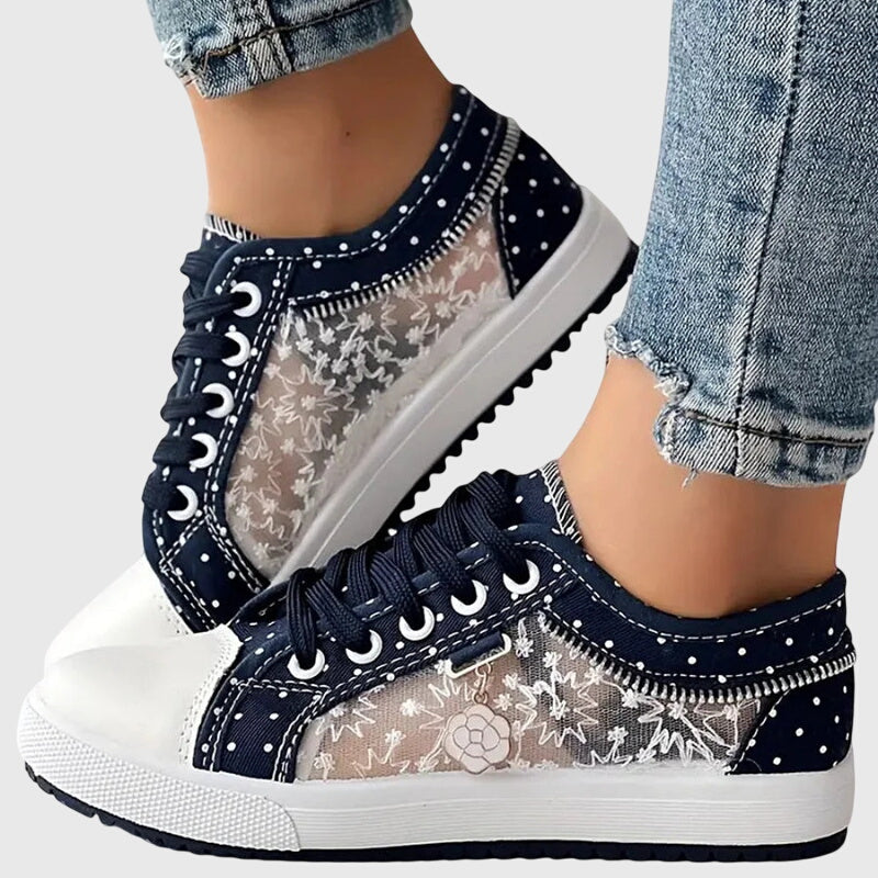 Women's Orthopaedic Lace-Up Floral Mesh Detail Shoes