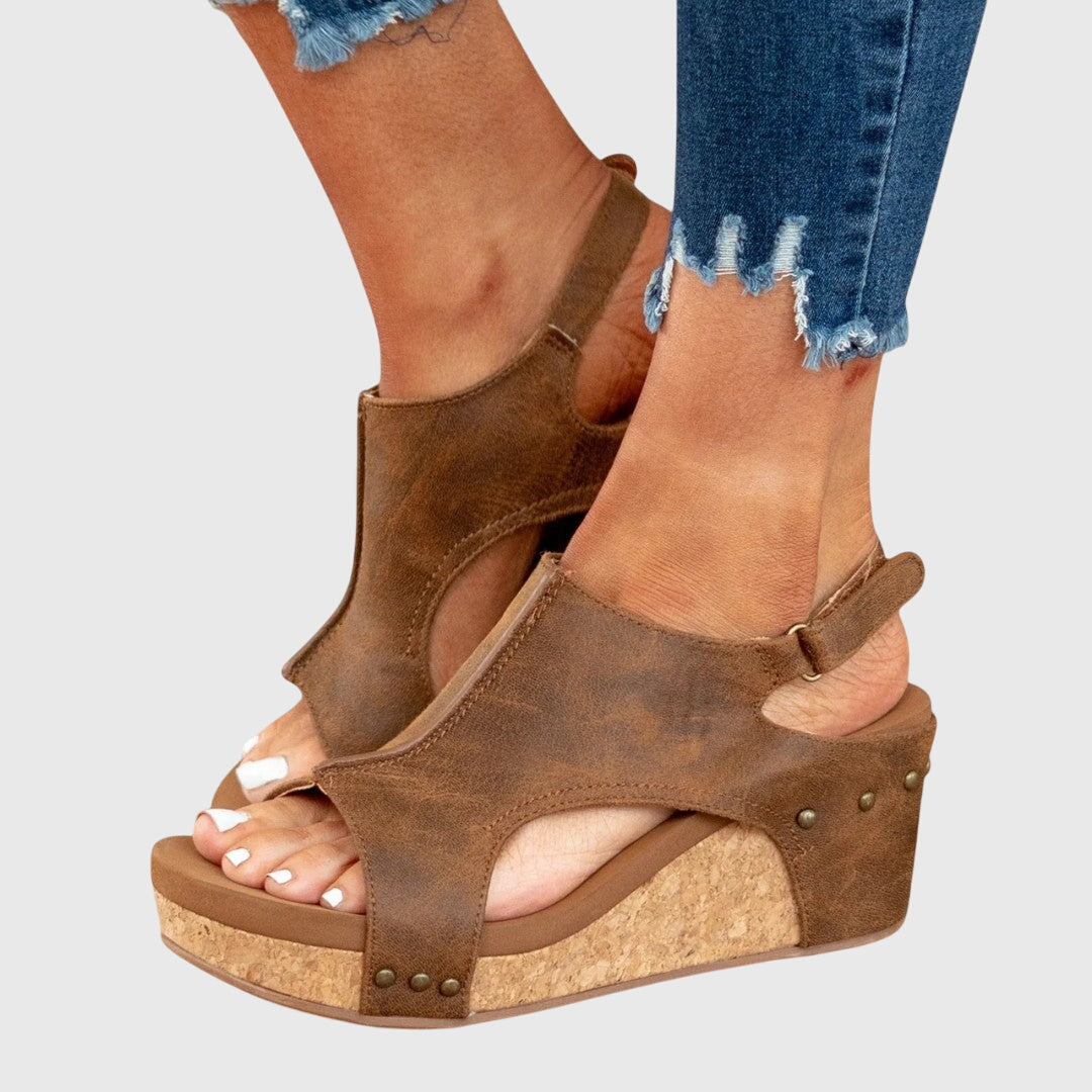 Women's Orthopaedic Taupe Cork Wedge Sandals