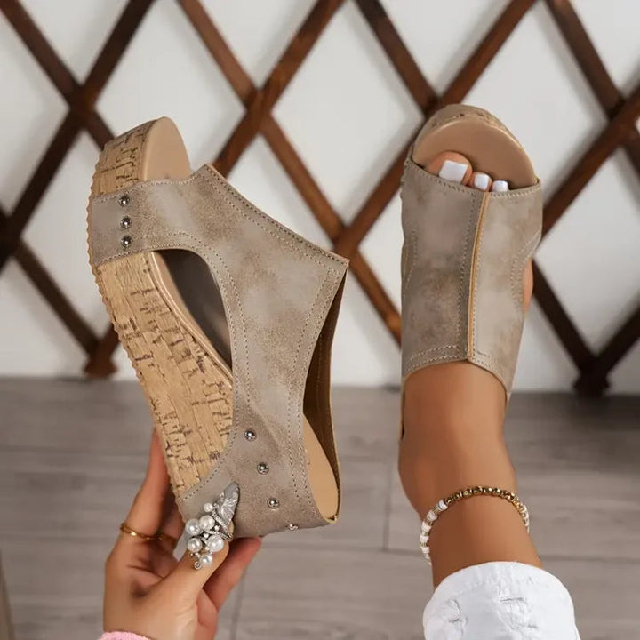 Women's Orthopedic Cushioned Cork Wedge Mule Sandals