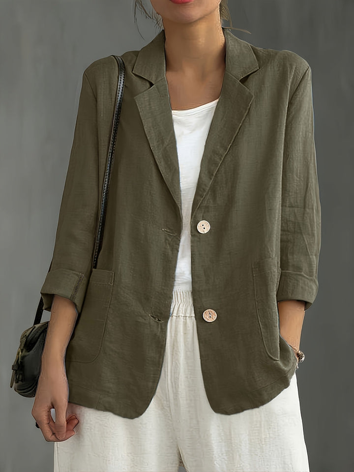 Linen Blazer Women Long Sleeve Button Front with Pockets