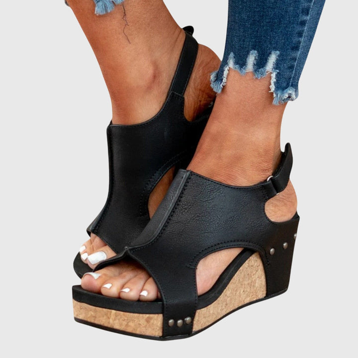 Women's Orthopaedic Taupe Cork Wedge Sandals