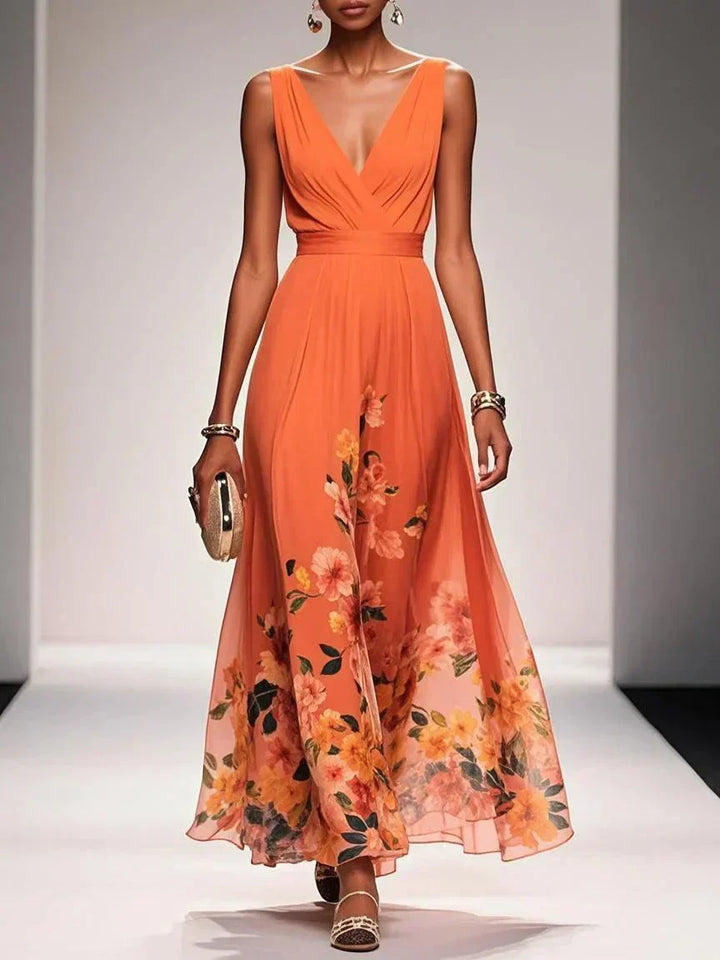 Women's Floral Print Wedding Guest Maxi Dress V-Neck