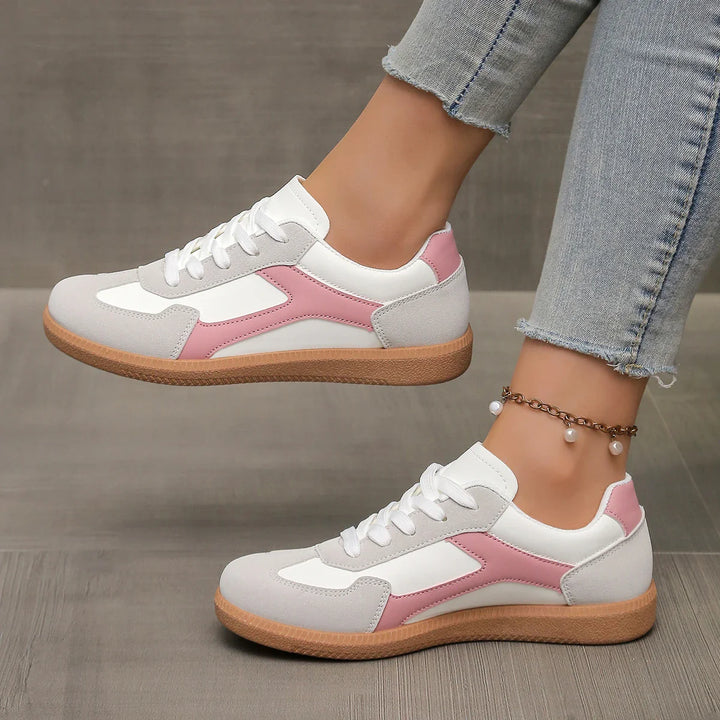 Women's Colour Block Lace-Up Retro Flat Trainers Gum Sole