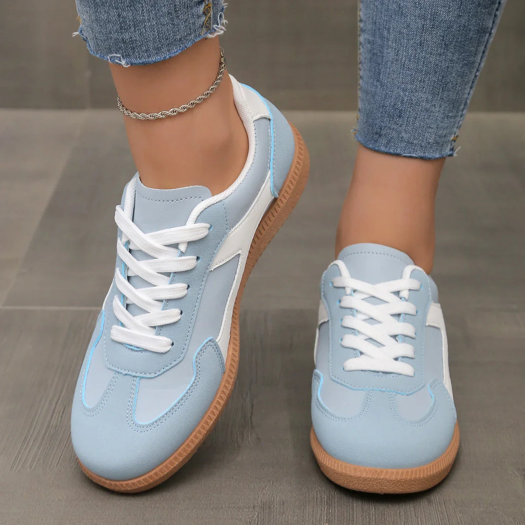 Women's Colour Block Lace-Up Retro Flat Trainers Gum Sole