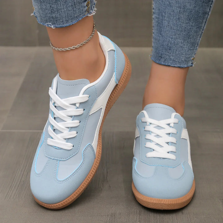 Women's Colour Block Lace-Up Retro Flat Trainers Gum Sole