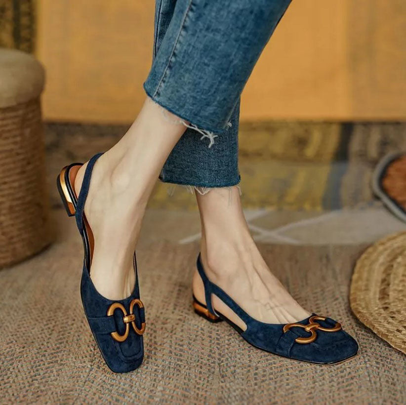 Women's Orthopaedic Suede Slingback Block Heel Shoes