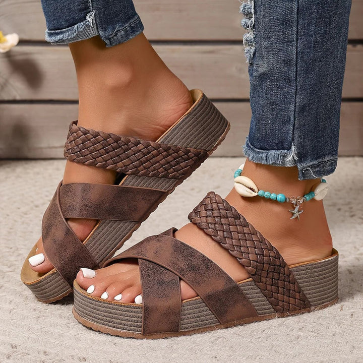Women's Orthopaedic Woven Crossover Platform Sandals
