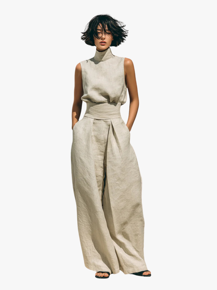 Linen Wide Leg Trousers and Top Matching Set Sleeveless