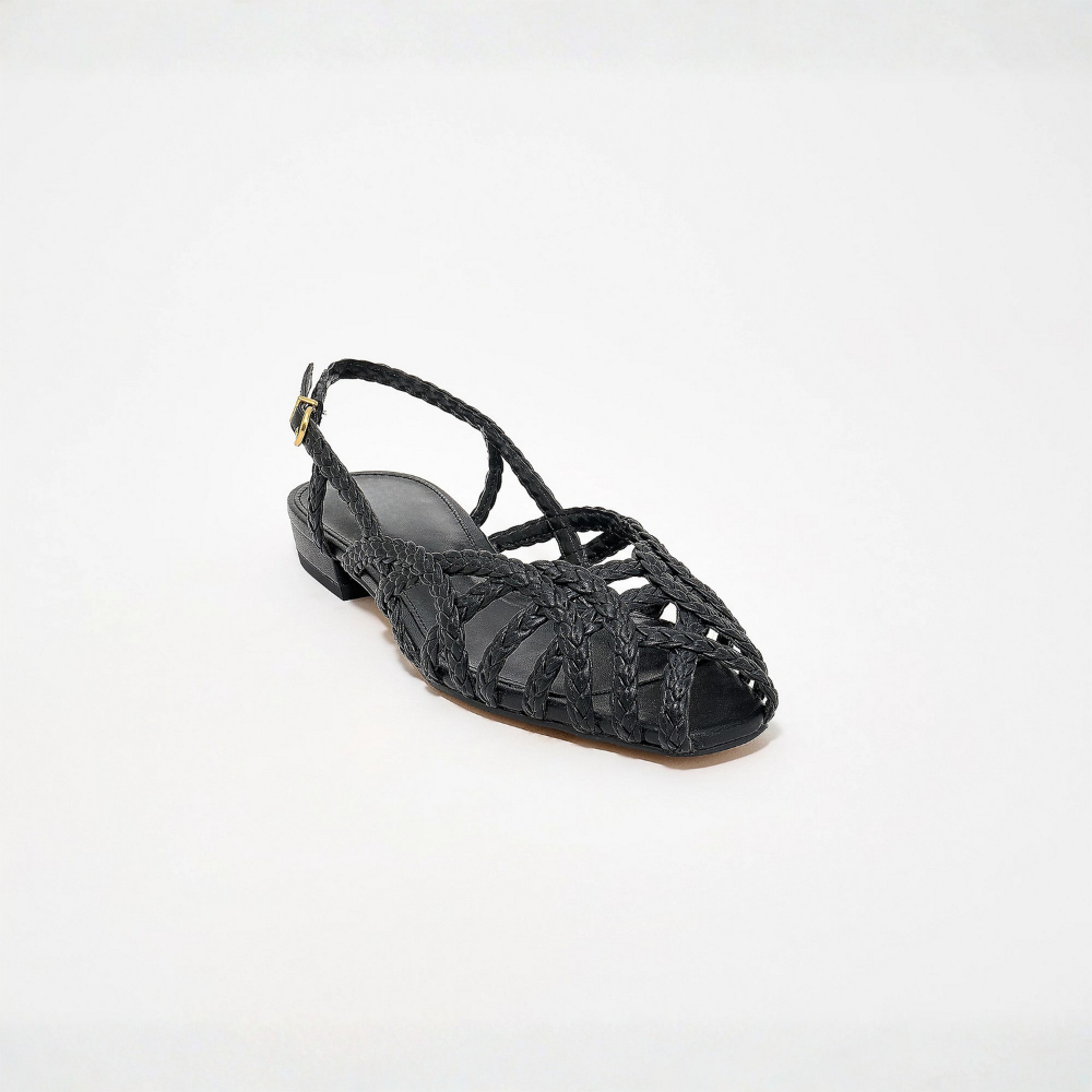 Women's Woven Leather Slingback Flat Sandals