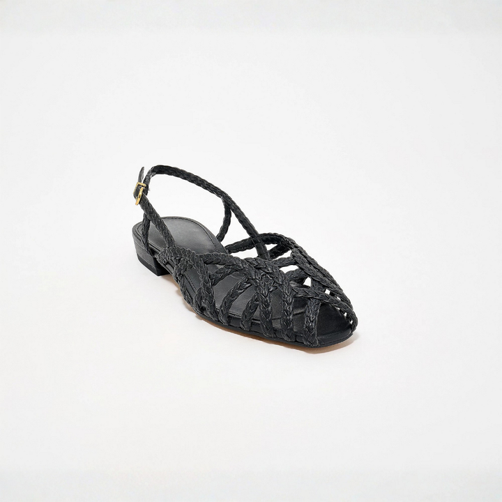 Women's Woven Leather Slingback Flat Sandals
