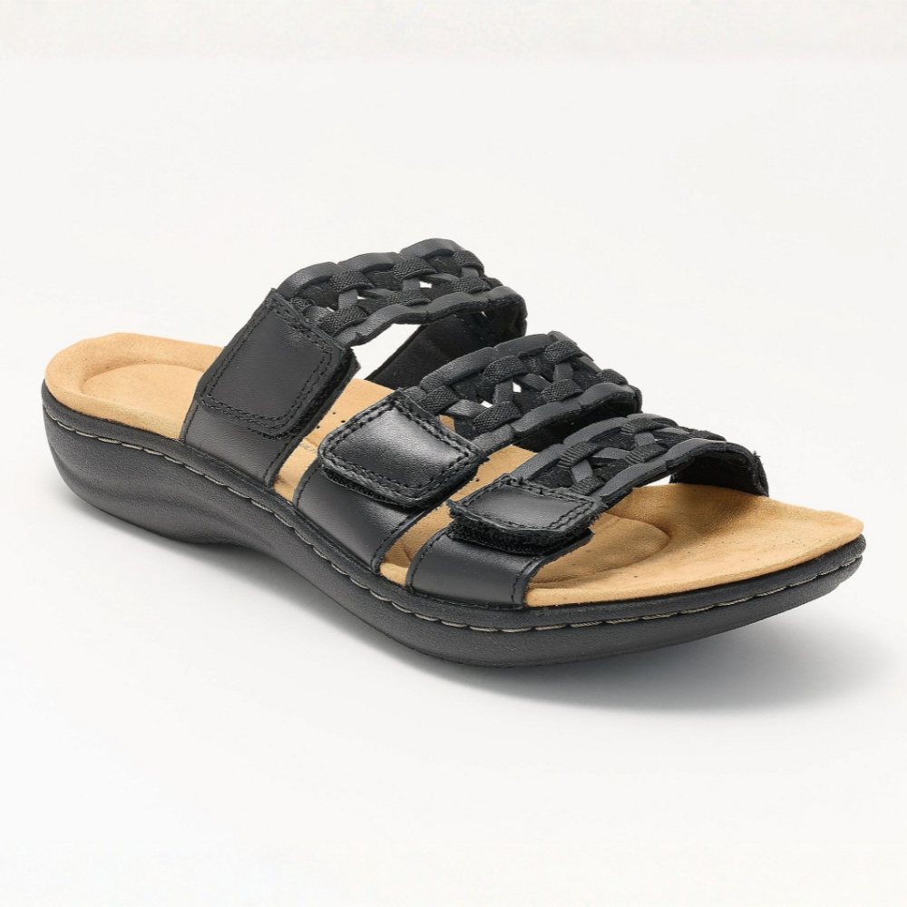 Women's Triple Strap Woven Leather Slide Sandals