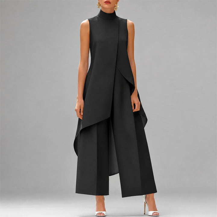 Women's Two-Piece Asymmetric Overlay Top Wide-Leg Trousers Set
