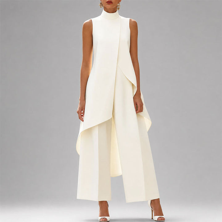 Women's Two-Piece Asymmetric Overlay Top Wide-Leg Trousers Set