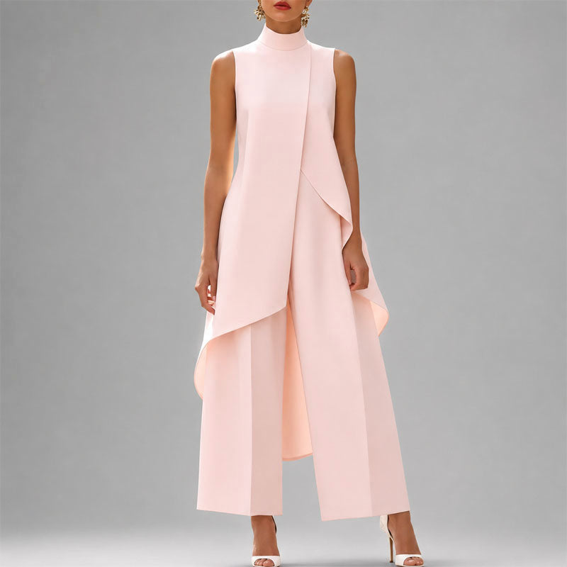 Women's Two-Piece Asymmetric Overlay Top Wide-Leg Trousers Set