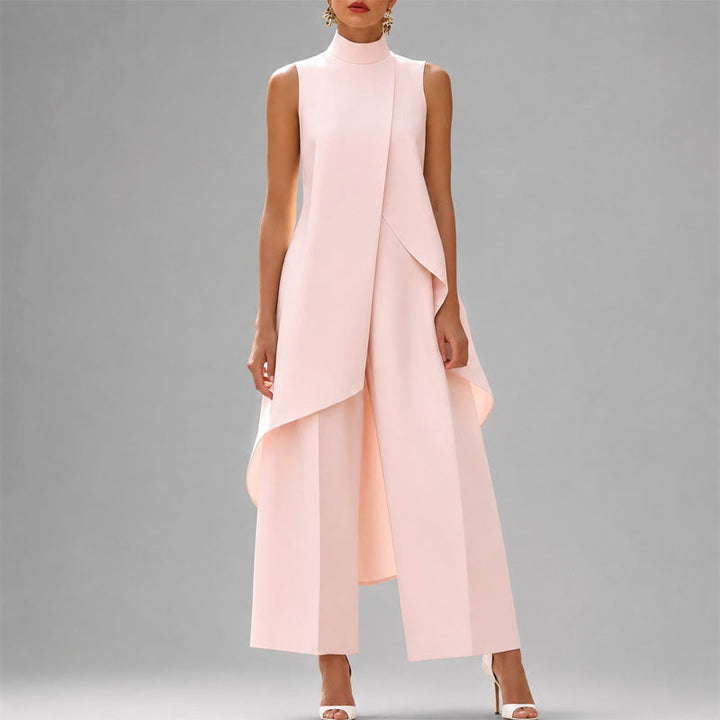Women's Two-Piece Asymmetric Overlay Top Wide-Leg Trousers Set