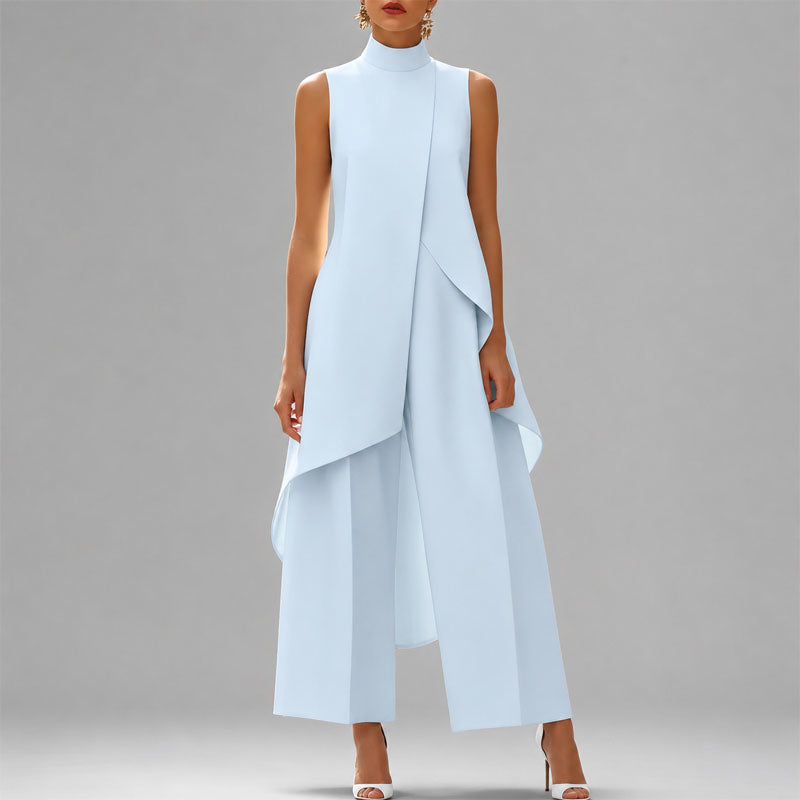 Women's Two-Piece Asymmetric Overlay Top Wide-Leg Trousers Set