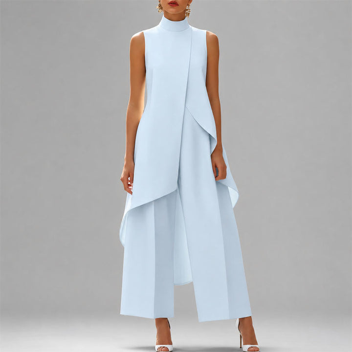 Women's Two-Piece Asymmetric Overlay Top Wide-Leg Trousers Set