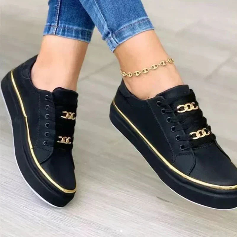 Women's Orthopaedic Lace-Up Platform Shoes Gold Chain Detail