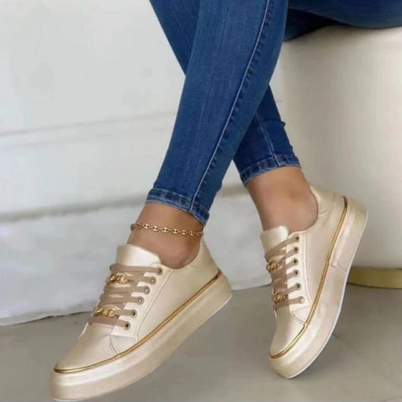 Women's Orthopaedic Lace-Up Platform Shoes Gold Chain Detail