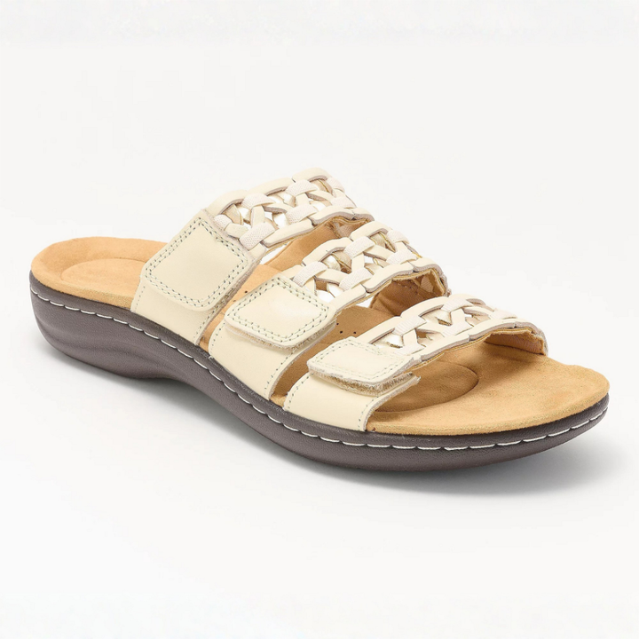 Women's Triple Strap Woven Leather Slide Sandals