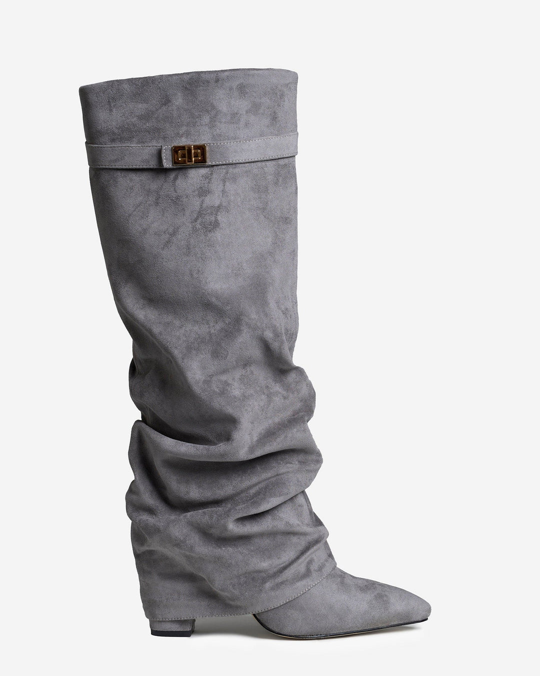 Women's Suede Slouchy Buckle Trim Knee High Boots