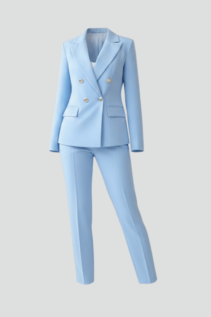 Women's Double Breasted Blazer Trouser Suit Two Piece Set