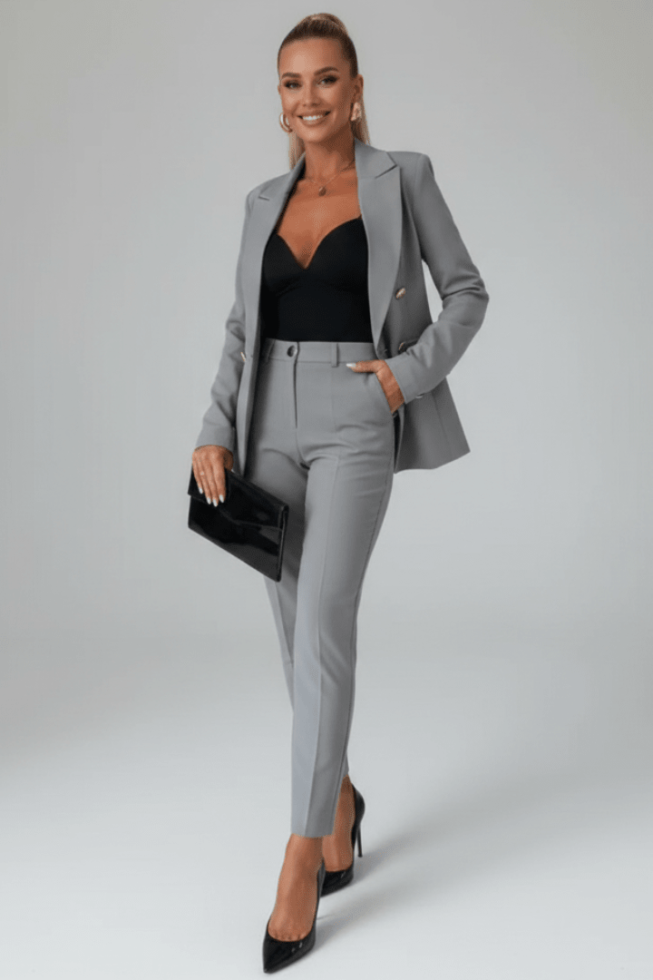 Women's Double Breasted Blazer Trouser Suit Two Piece Set