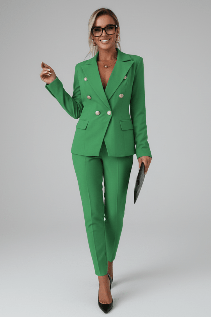Women's Double Breasted Blazer Trouser Suit Two Piece Set