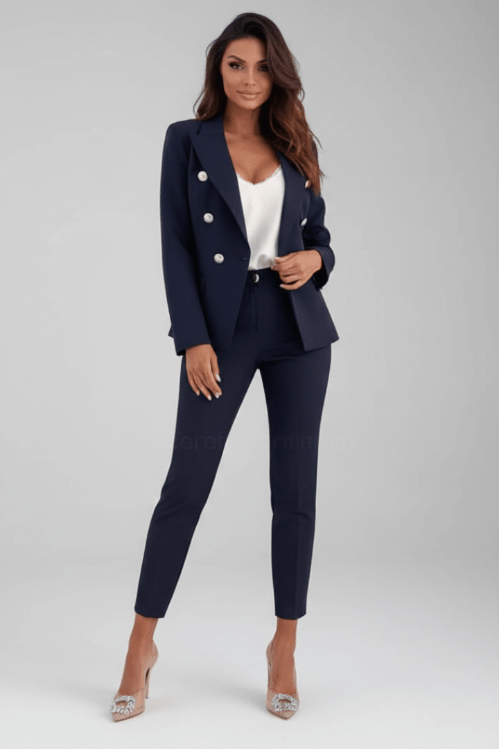 Women's Double Breasted Blazer Trouser Suit Two Piece Set