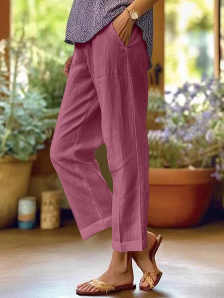 Women's Linen Tapered Cropped Cuffed Trousers