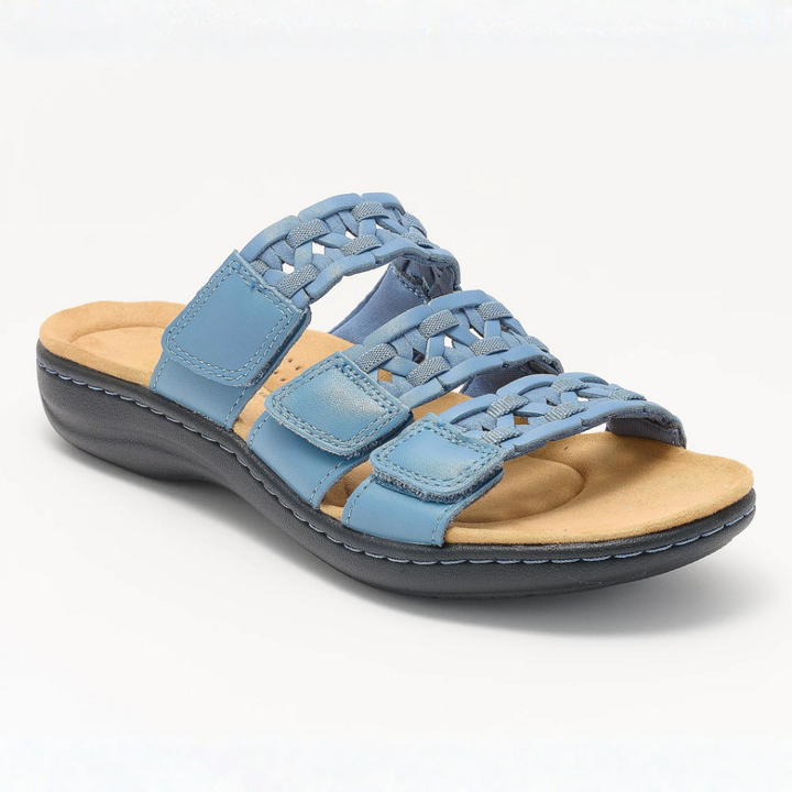 Women's Triple Strap Woven Leather Slide Sandals